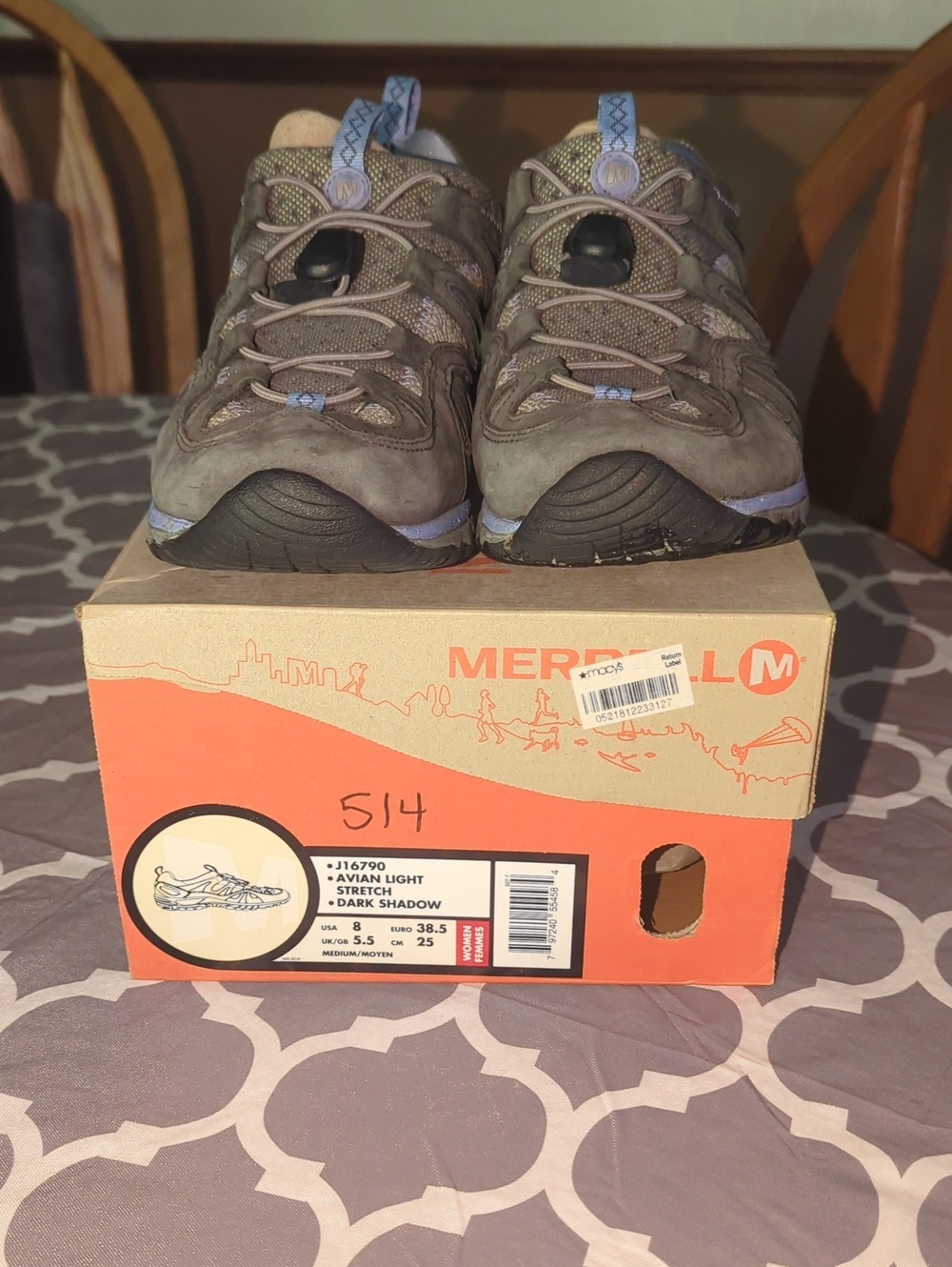 Merrell Athletic Hiking Shoes in Dark Gray with Blue Accents